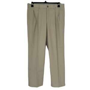 Savane Khaki Pants Men 34x30 Cotton Stretch Waist Straight Pleated Office Comfy